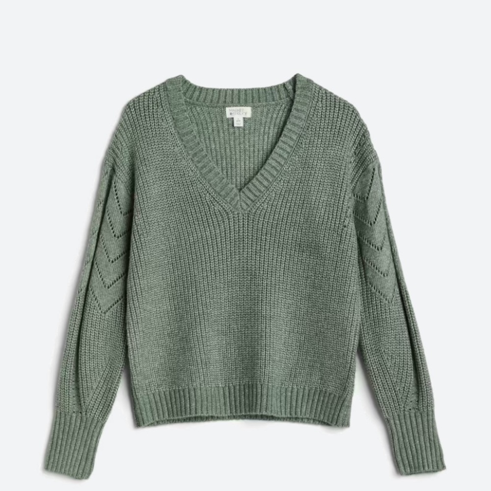 Market & Spruce Kennedy Pointelle Sleeve Green Sweater. XS.